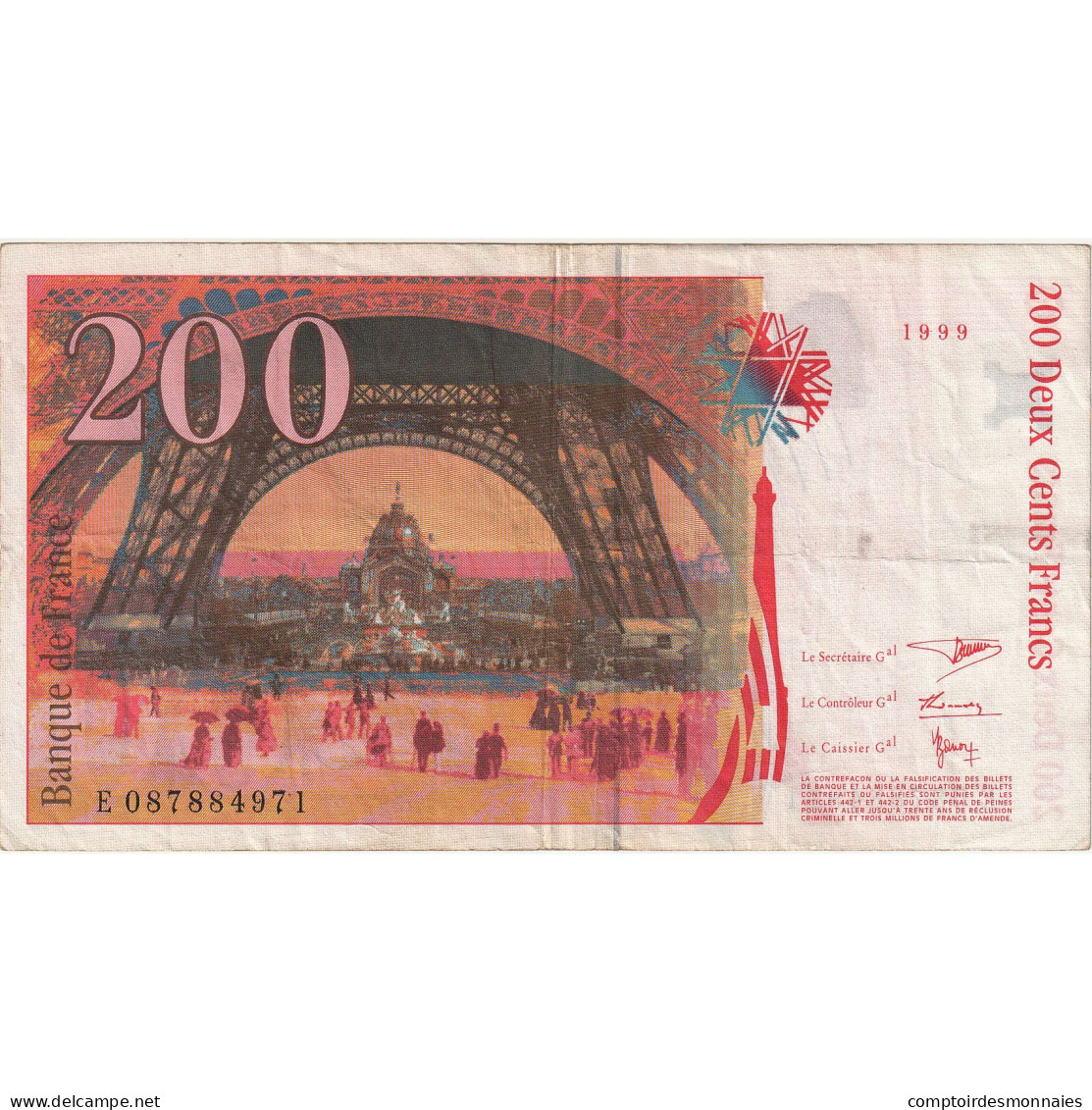 France, 200 Francs, Eiffel, 1999, E087884971, TTB+, Fayette:75.5, KM:159b - 200 F 1995-1999 ''Eiffel''