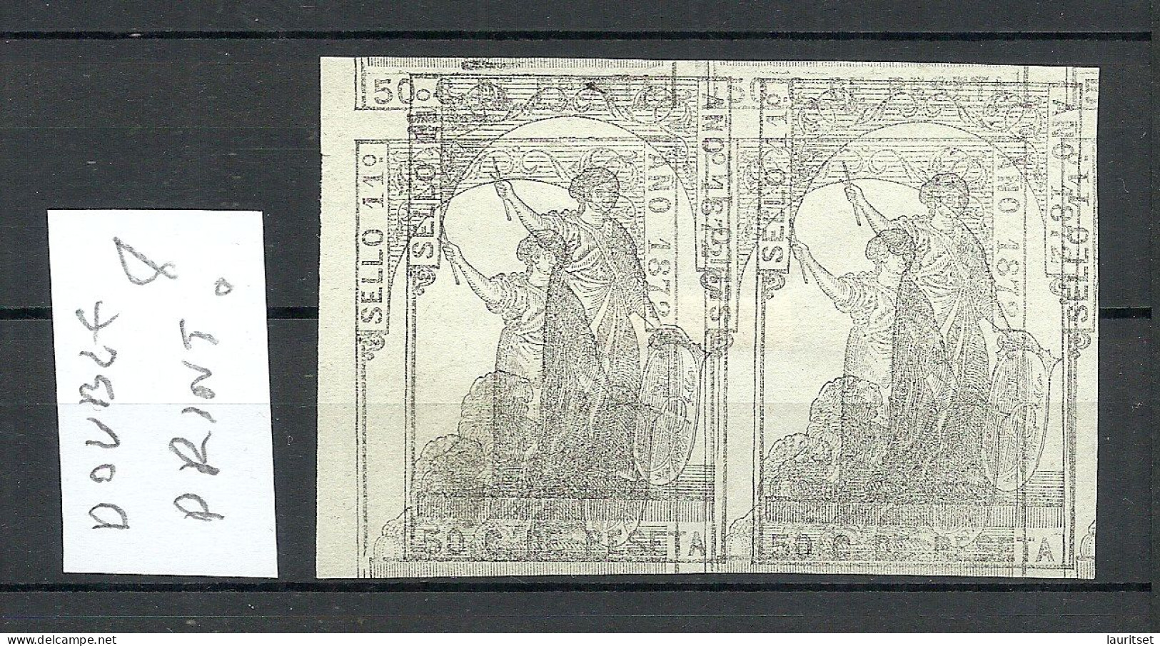 ESPANA Spain 1872 Sello Paper Stamp 50 C. De Peseta. Revenue Tax Judicial Vaierty ERROR = Double Print (*) Pair - Fiscali-postali