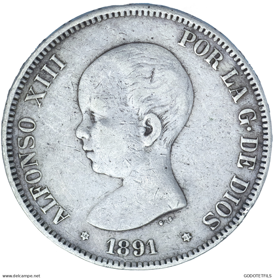 Espagne-Alphonse XIII 5 Pesetas 1891 Madrid - Autres & Non Classés