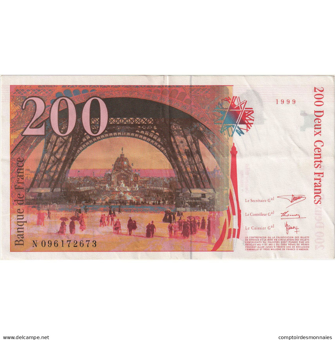 France, 200 Francs, Eiffel, 1999, N096172673, SPL, Fayette:75.5, KM:159b - 200 F 1995-1999 ''Eiffel''