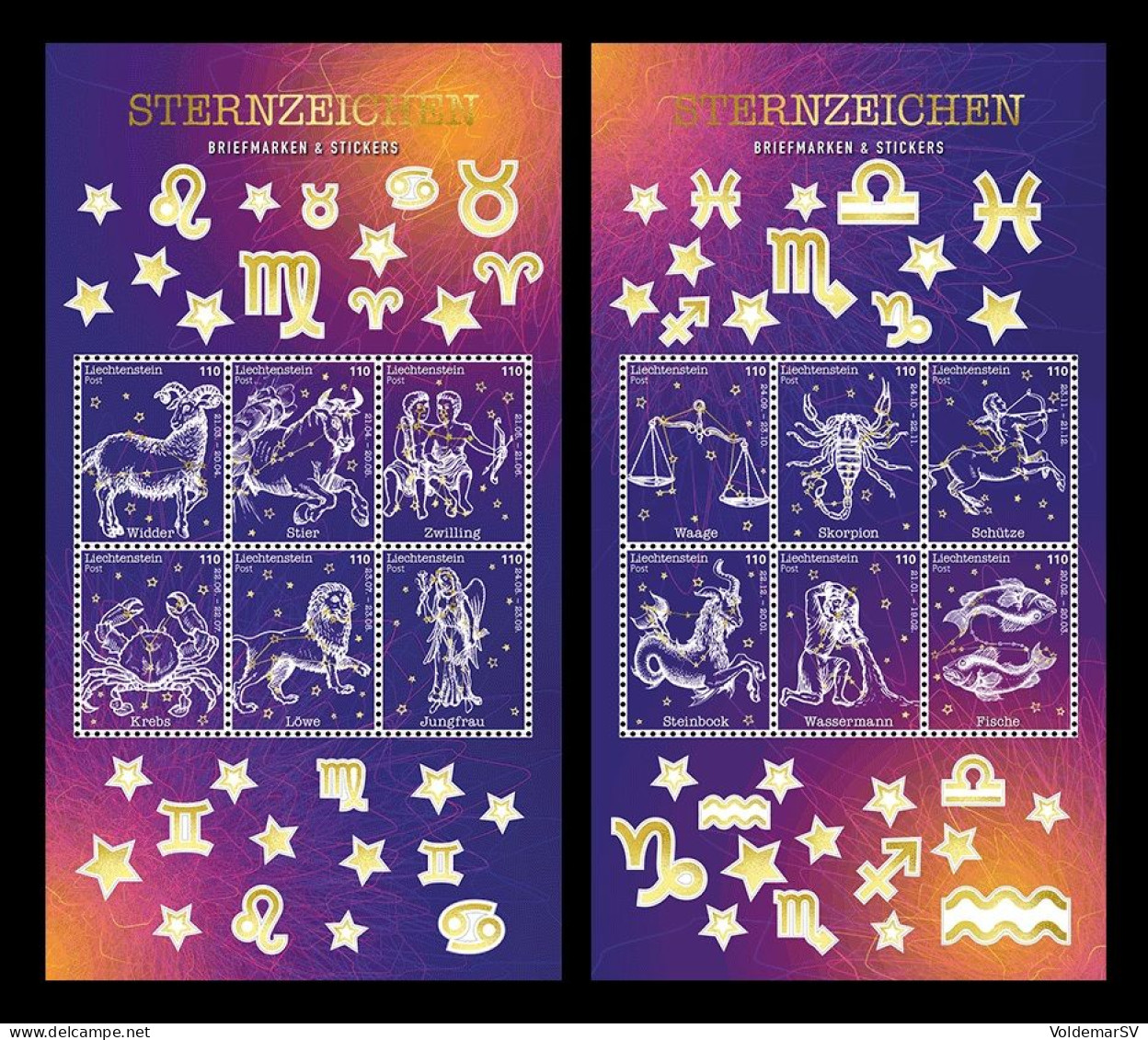 Liechtenstein (die.Marke) 2023 #308/19 Zodiac Signs (2 M/S) MNH ** - Neufs