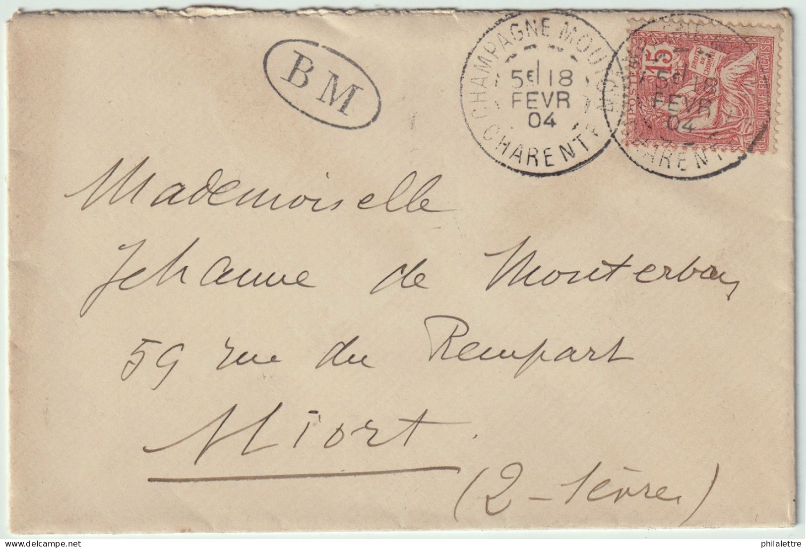 FRANCE 1904 "BM" Sur LSC De CHAMPAGNE-MOUTON, Charente (affr. Yv.125) Pour NIORT, Deux-Sèvres - 1877-1920: Semi-Moderne