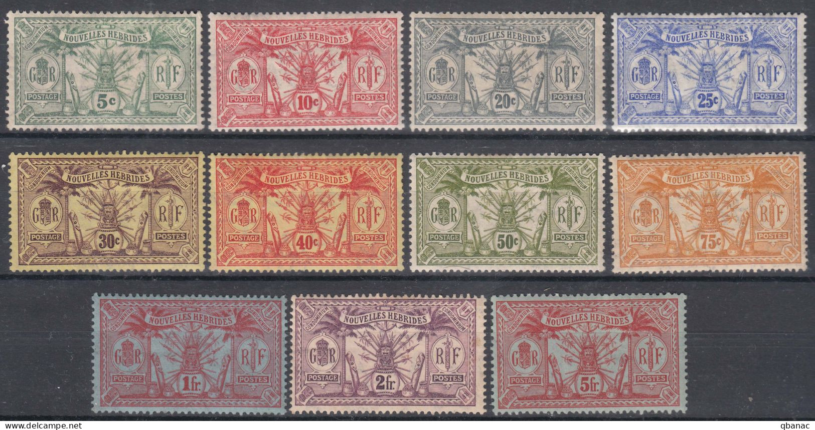 New Hebrides Nouvelles Hebrides 1911 Watermark RF In Sheet Yvert#38-48 Mint Hinged - Nuevos