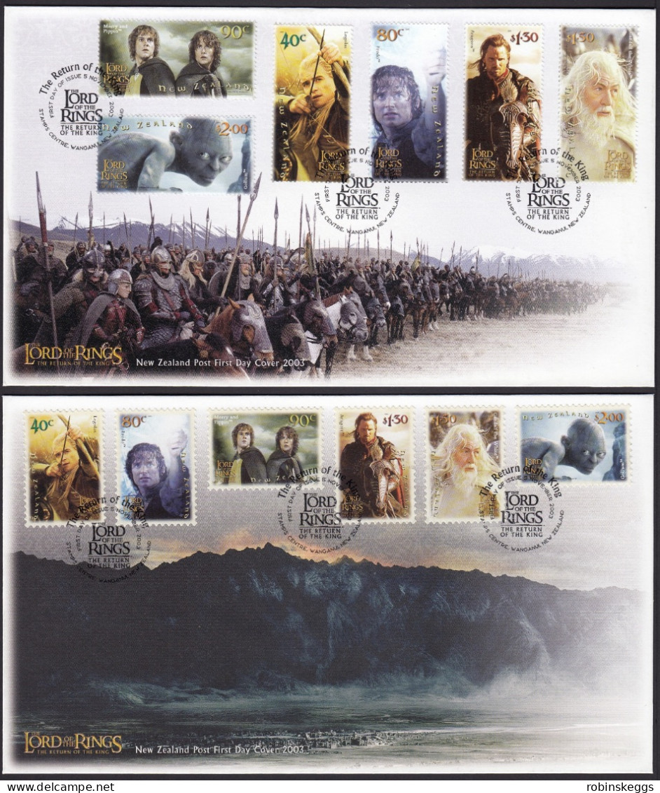 NEW ZEALAND 2003 Lord Of The Rings: Return Of King, Set Of 6 And 6 S/A’s FDC’s - Fantasy Labels