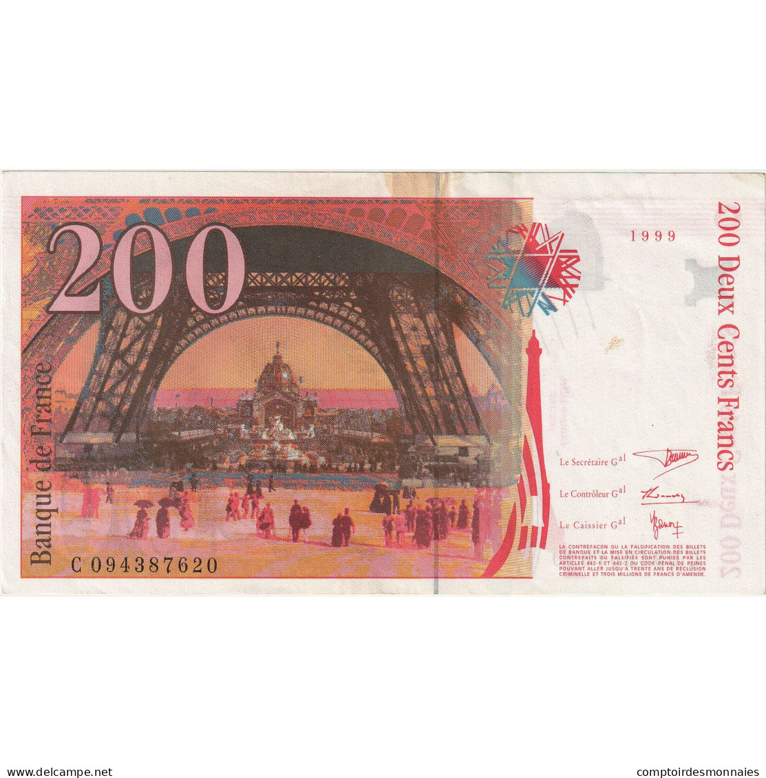 France, 200 Francs, Eiffel, 1999, C094387620, TTB+, Fayette:75.5, KM:159b - 200 F 1995-1999 ''Eiffel''