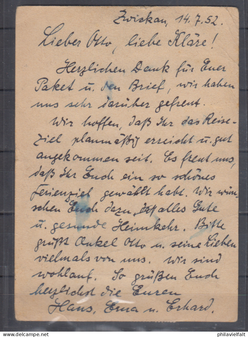 DDR Ganzsache MiNo. P 50 ZuF 329,330 Als Nachsendekarte Zwickau /15.7.52 Nach Österreich Mit Nachporto - Postales - Usados