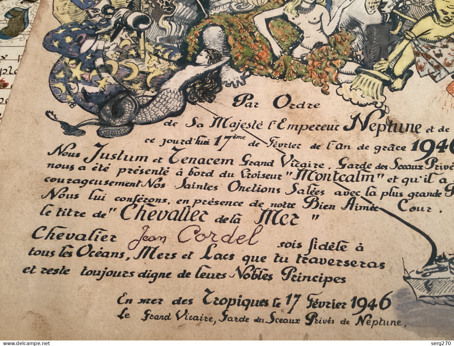 Par Ordre De Sa Majesté L'empereur Neptune Et Sa Gracieuse épouse Amphitrite Chevalier De La Mer Dessin Signé - Dibujos