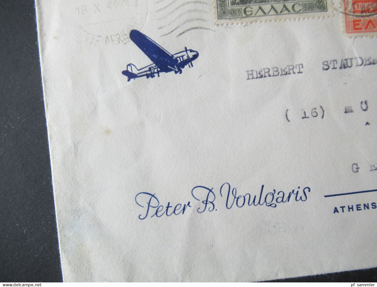 Griechenland 1949 Luftpost Umschlag Mit Flugzeug / Verschlepte Griechische Kinder Mi.Nr.561 MiF Nach Mürfelden Gesendet - Storia Postale