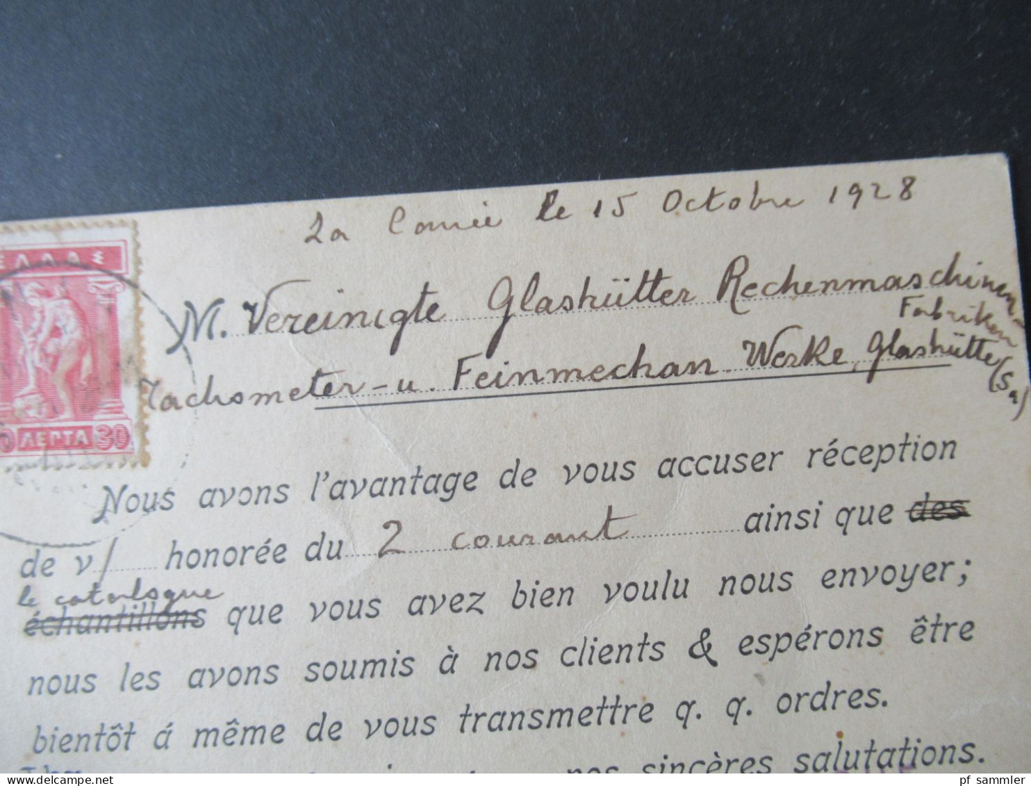 Griechenland 1928 Kreta Großer K1 Xania Geschrieben In La Canée Nach Glashütte In Sachsen Gesendet - Briefe U. Dokumente