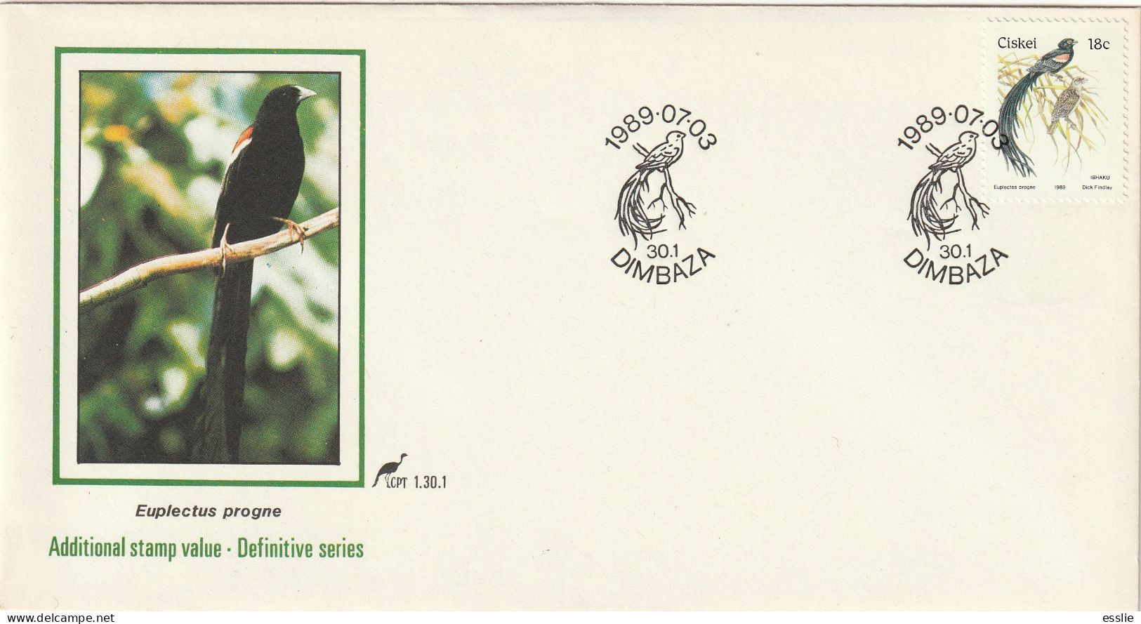 Ciskei - 1989 (1981) - Birds First Definitive - Additional Value - Long-Tailed Widow - First Day Cover - Small - Ciskei