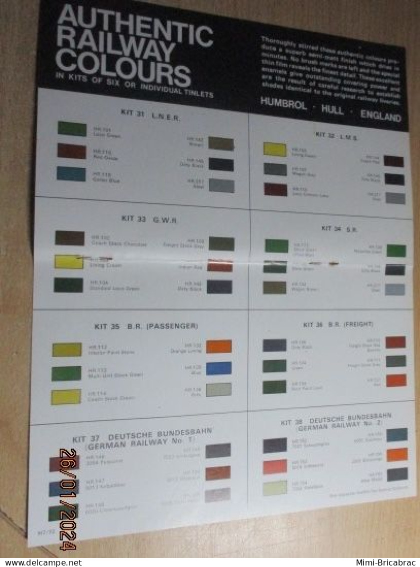 CAGI Rare Années 70/80 Nuancier Couleurs Peinture HUMBROL "Authentic Railway Colours" 48 Teintes - Trains