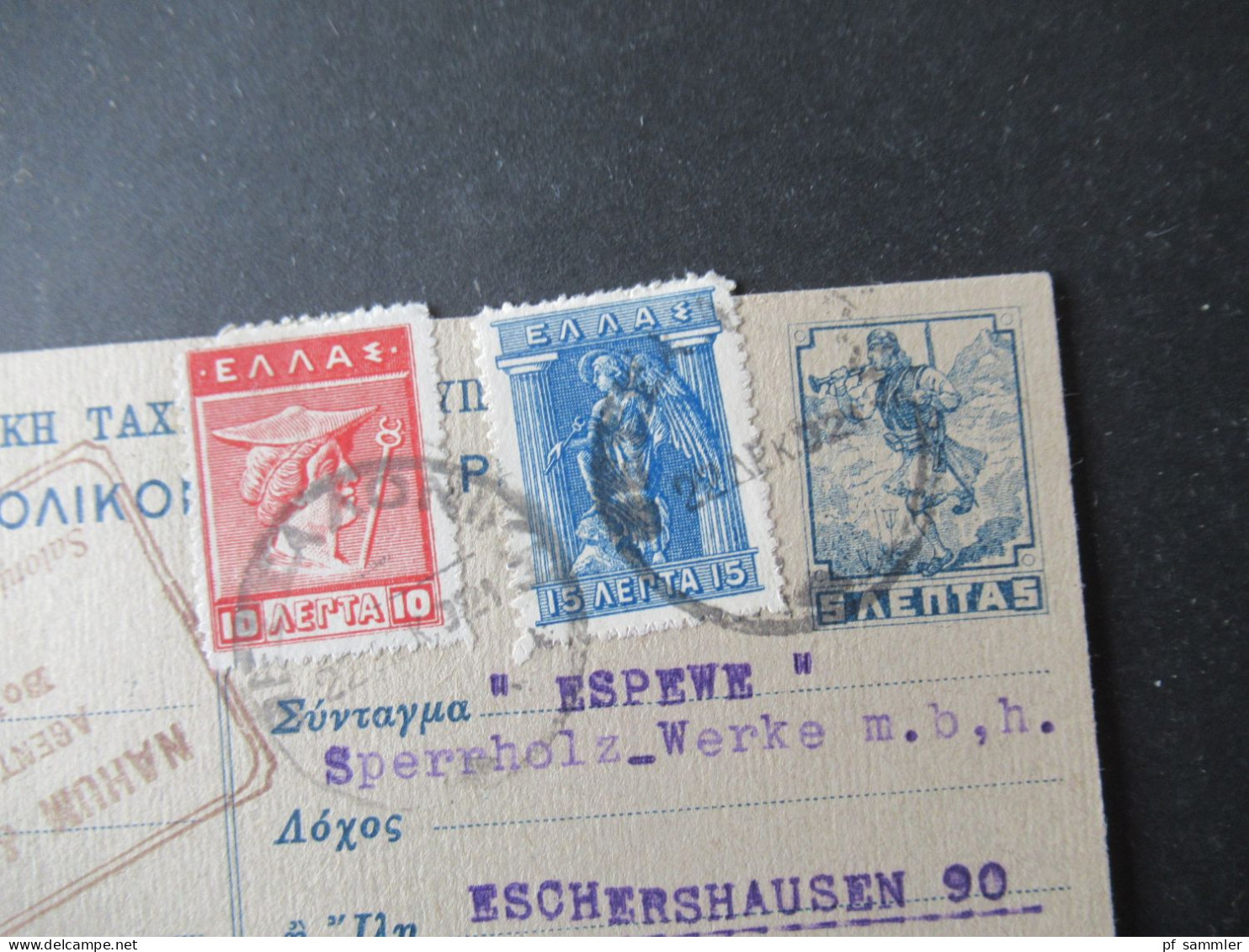 Griechenland 1921 GA Feldpostkarte Aus Der Heimat P1 Mit 2x Zusatzfrankatur Nach Eschershausen Gesendet - Ganzsachen