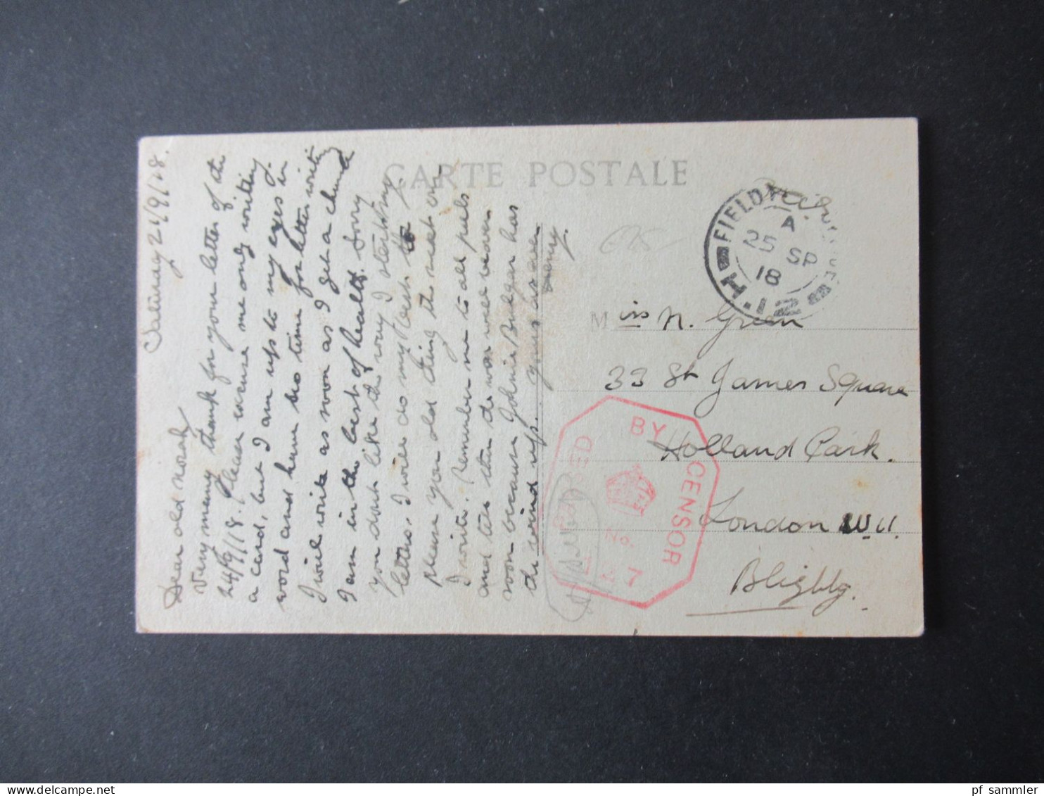 Griechenland PK Campagne D'Orient Salonique Verwendet In England / Feldpost 1.WK Stempel Field Post Office Zensurstempel - Briefe U. Dokumente