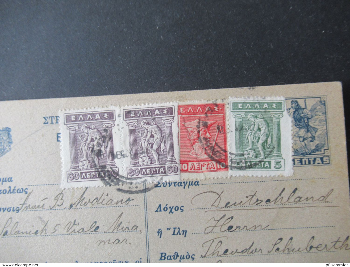 Griechenland 1926 GA Feldpostkarte Aus Der Heimat P1 Mit 4x Zusatzfrankatur Nach Dresden Blasewitz Gesendet - Entiers Postaux