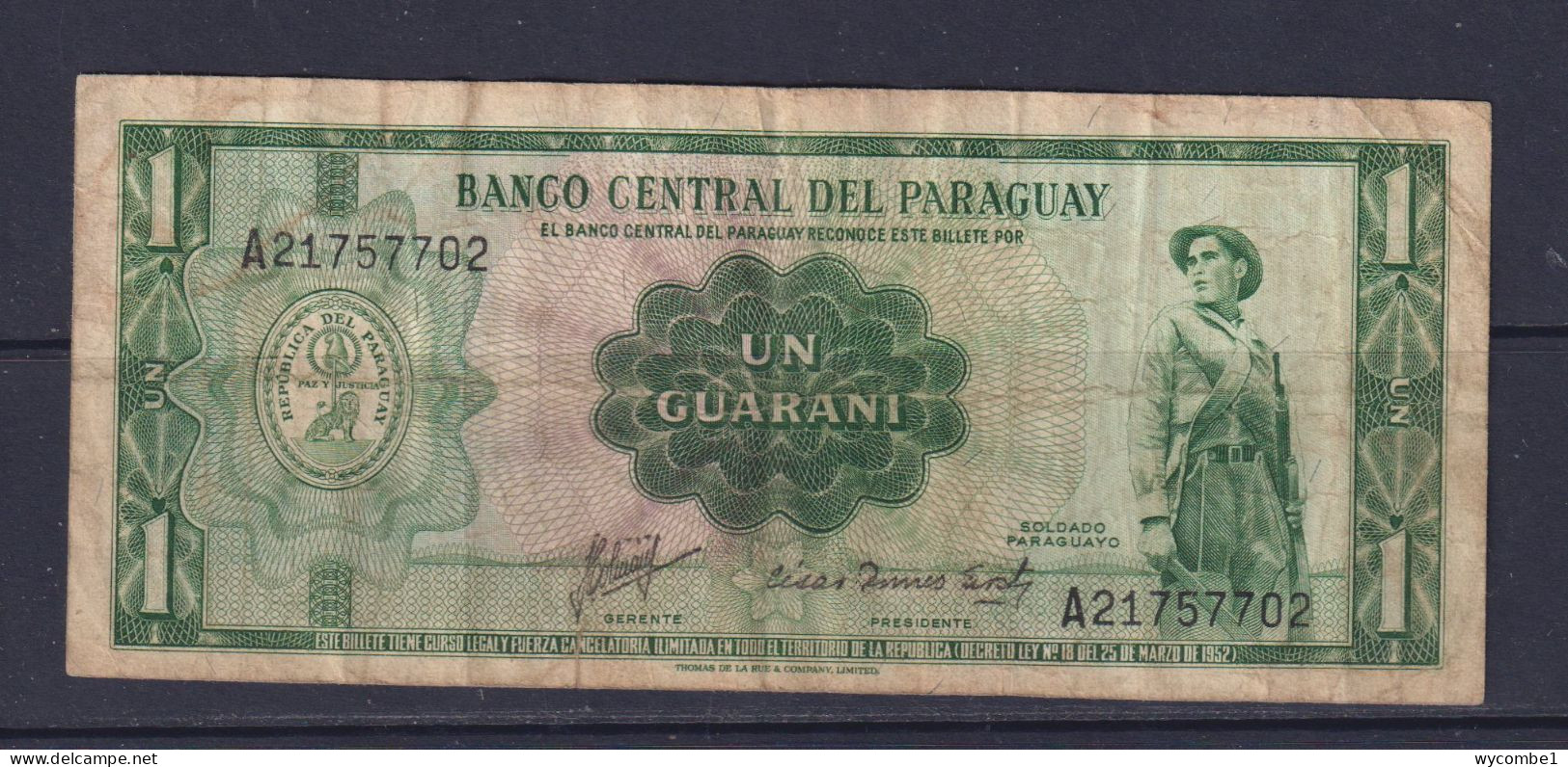 PARAGUAY - 1963 1 Guarani Circulated Banknote - Paraguay