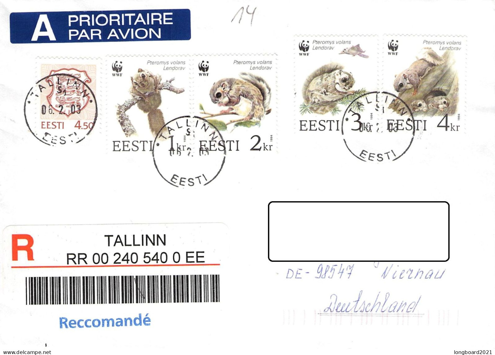 ESTONIA - REGISTERED AIRMAIL 2003 - NIERNAU/DE / 4618 - Estland