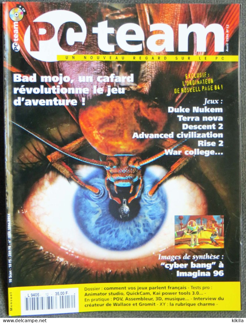 Journal Revue Informatique PC TEAM N° 12 Avril 1996 Bad Mojo - L'ordinateur De Roswell - Cyber Bang à Imagina 96* - Informatique