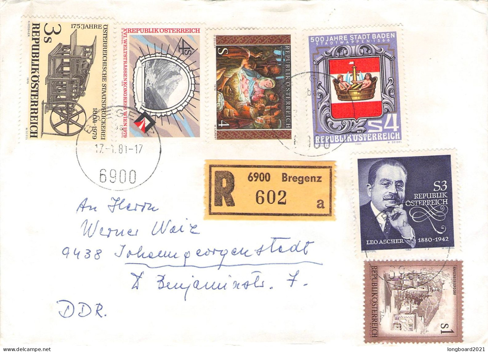 1981 ÖSTERREICH - EINSCHREIBEN 1981 BREGENZ - JOHANNGEORGENSTADT/DDR / 4631 - Storia Postale