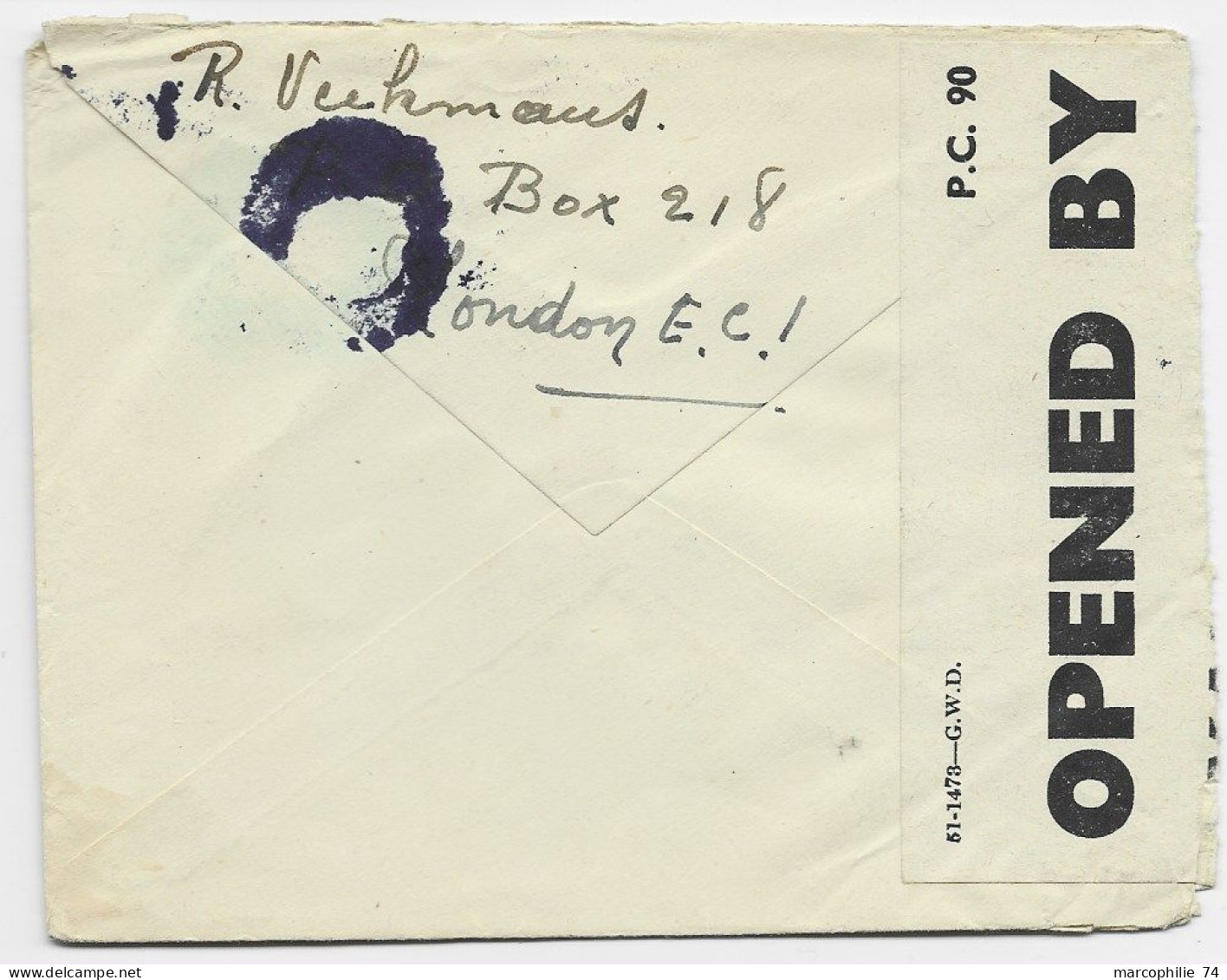 ENGLAND 2D 1/2X2 LETTRE COVER AIR MAIL LONDON TO GENEVE + CENSURE + ANNULATION - Oblitérations