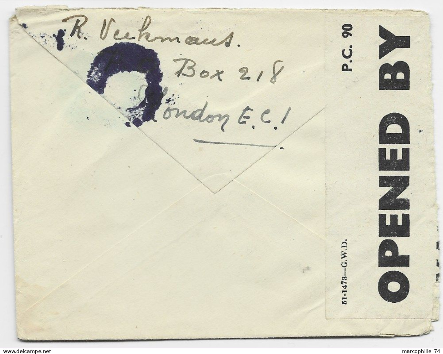 ENGLAND 2D 1/2X2 LETTRE COVER AIR MAIL LONDON TO GENEVE + CENSURE + ANNULATION - Annullamenti