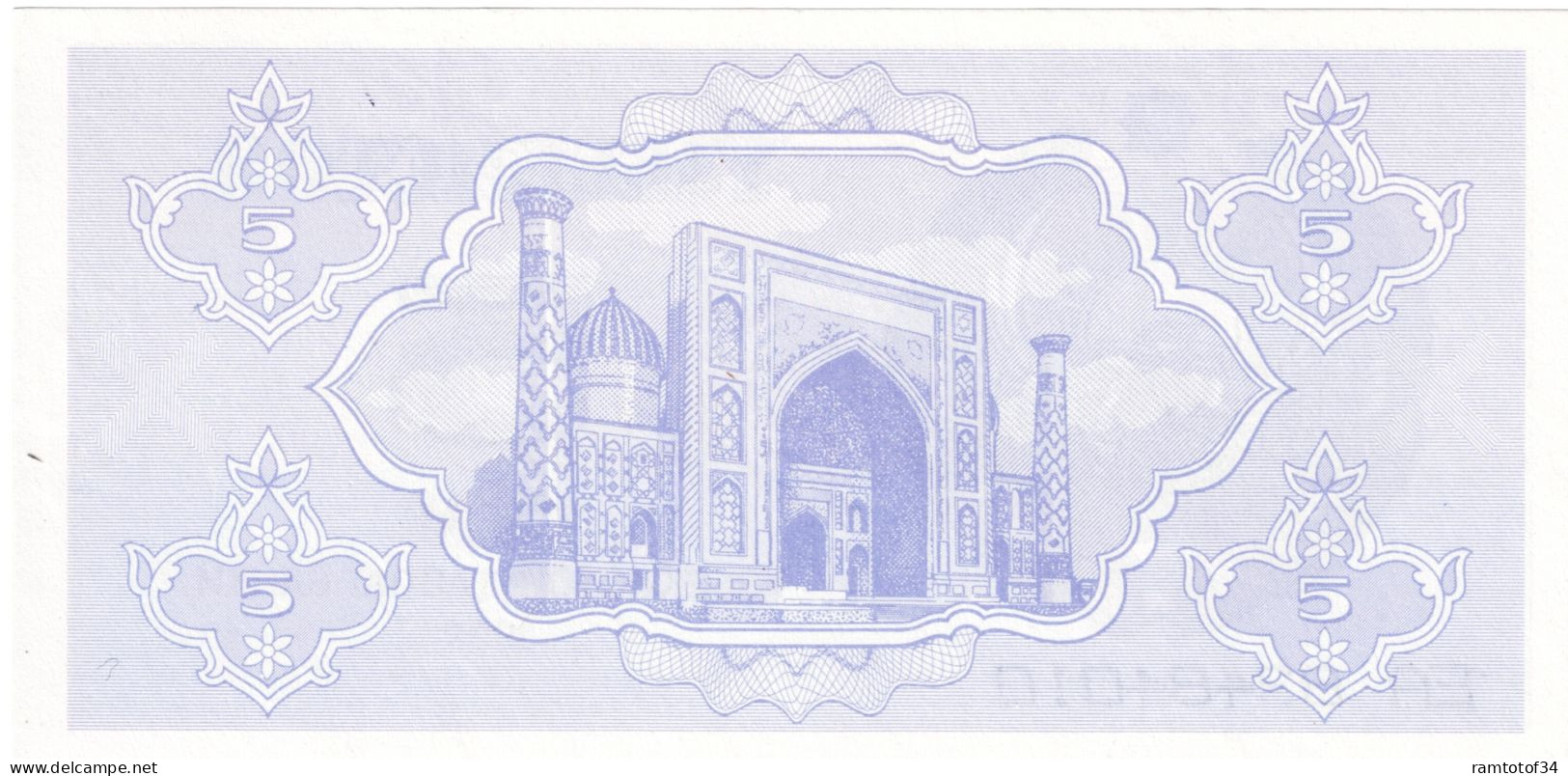 OUZBÉKISTAN - 5 Soʻm 1992 UNC - Ouzbékistan