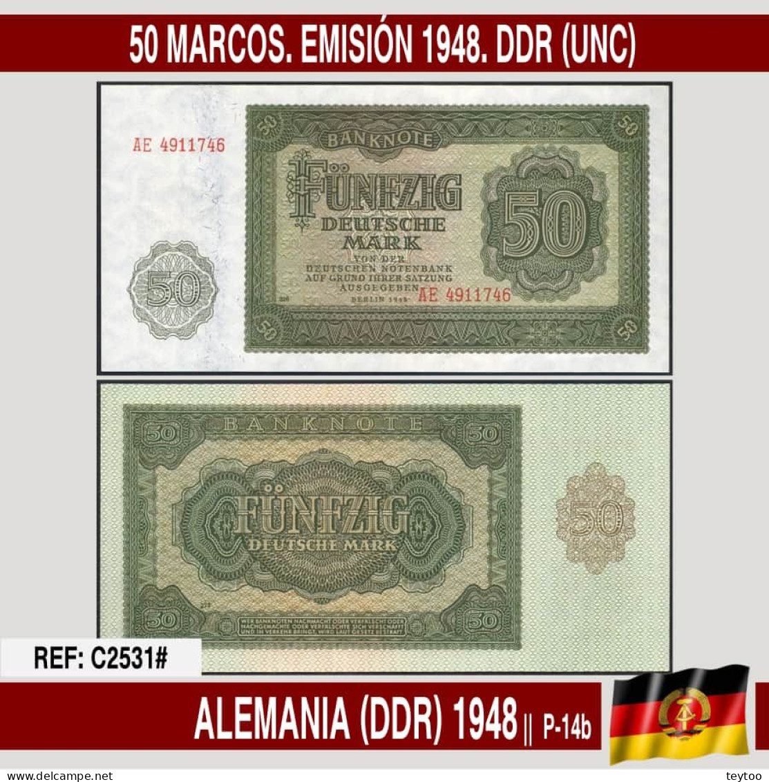 C2531# DDR 1948. 50 Marcos. Emisión 1948 (UNC) P-14b - 50 Deutsche Mark