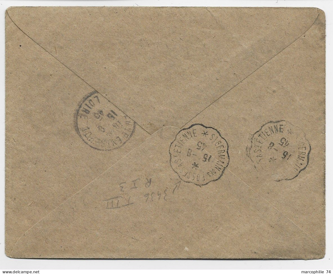 MAZELIN 80C + IRIS 1FR20  LETTRE HORS SAC ST ETIENNE 1945  AU TARIF - 1945-47 Ceres Of Mazelin