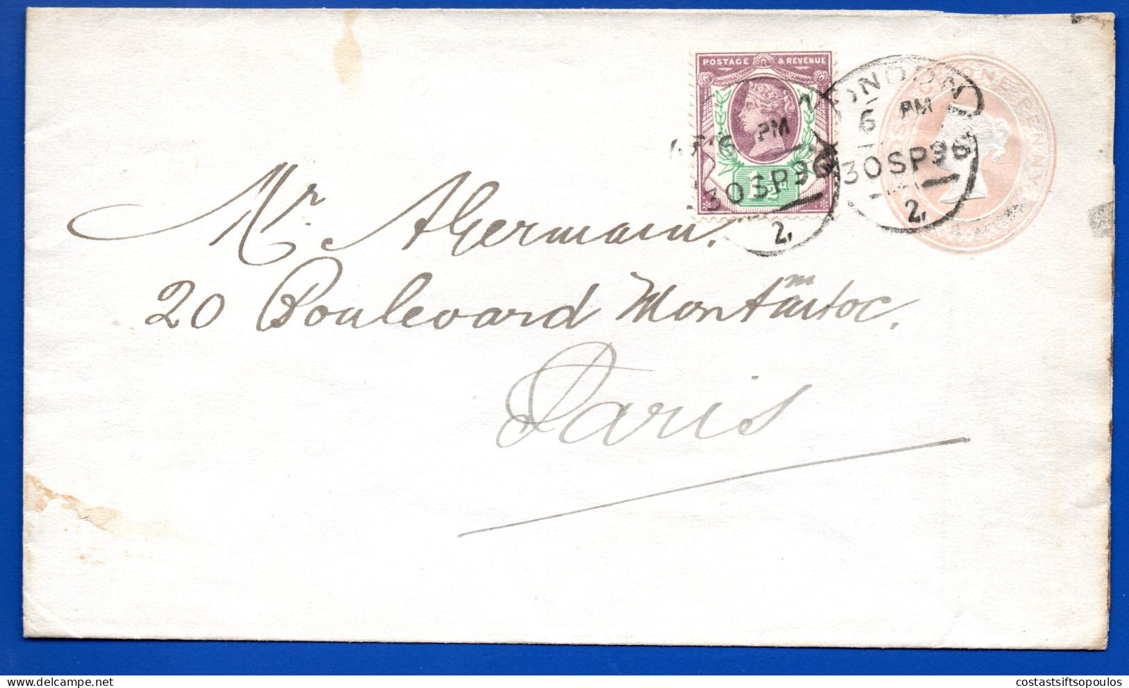 2395. U.K.1896 1d UPRATED STATIONERY TO FRANCE - Brieven En Documenten