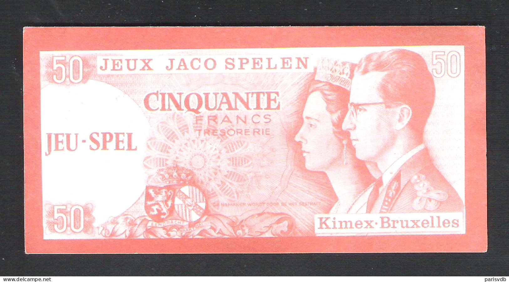 BANKBILJET 50 F - JACO SPELEN - JEUX - KIMEX BRUXELLES  - 12 Cm X 6 Cm  (BB 21) - [ 8] Fakes & Specimens