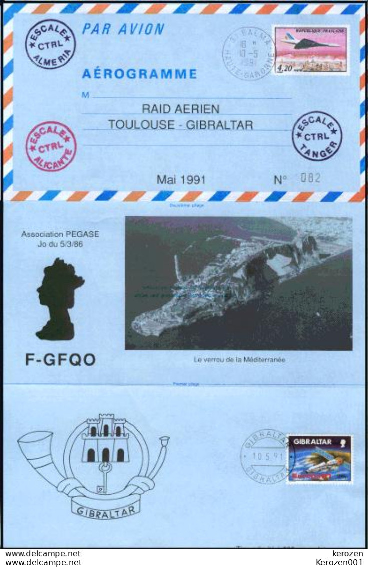 (0023) Aérogramme Raid Aérien Toulouse Gibraltar 1991 - 1960-.... Matasellados