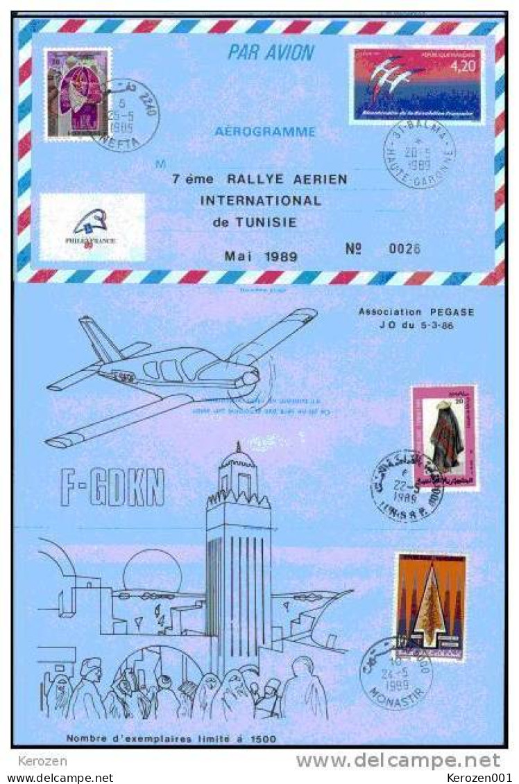 (0007) Aérogramme Rallye Aérien De Tunisie 1989 - 1960-.... Used