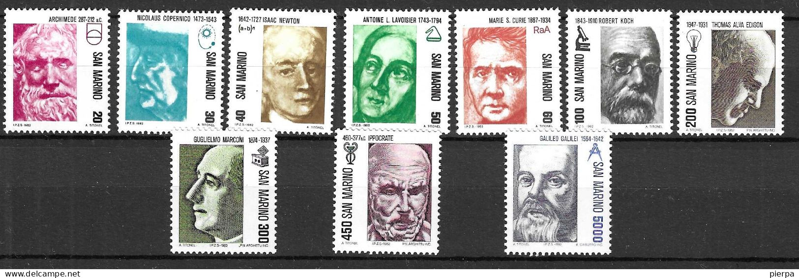 SAN MARINO - 1982 - SCIENZIATI - SERIE 10 VALORI - NUOV0 MNH** ( YVERT 1045\53 - MICHEL 1251\60- SS 1090\9) - Neufs