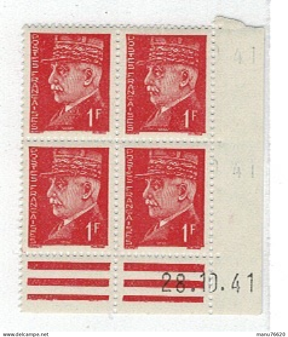 Timbre Lot De 4 Unités-  Pétain , Type Hourriez 14 X 13 1/2 ,1 Francs Rouge 28,10,1941. - 1939-44 Iris