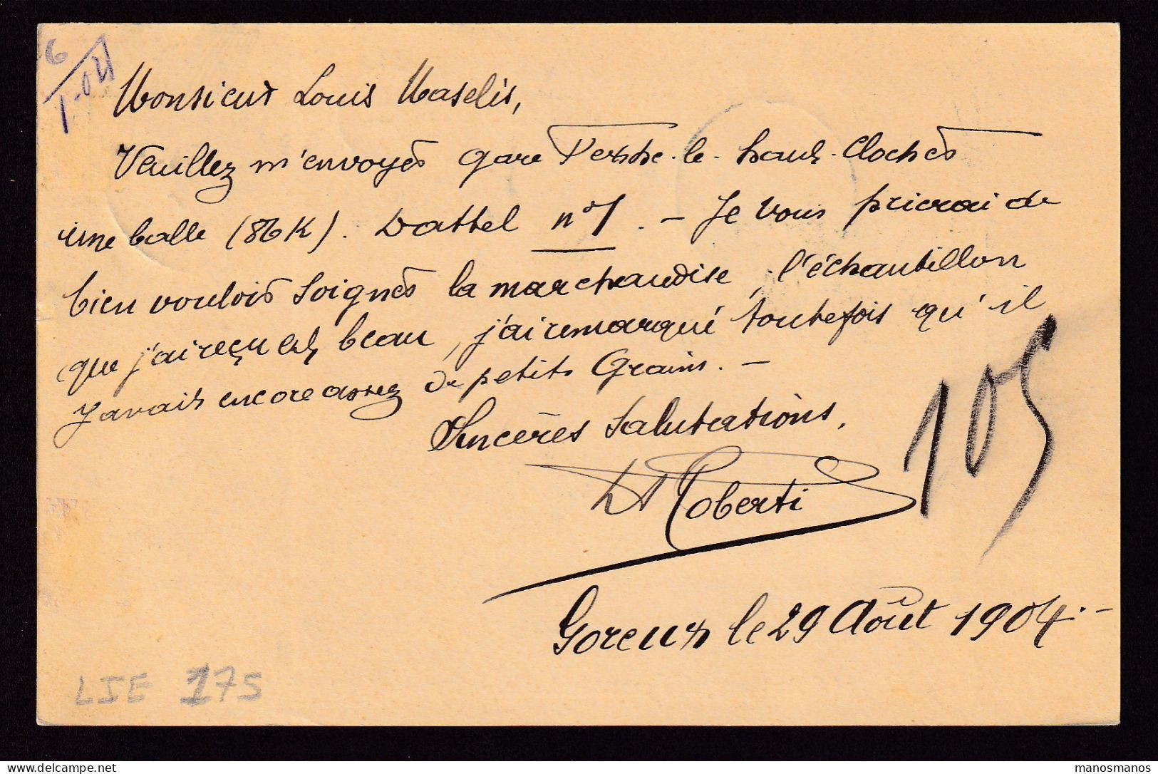 671/40 - Archive Louis MASELIS Roulers -  Entier Postal Armoiries FEXHE LE HAUT CLOCHER 1904 - Signé Roberti , Fermier - Postkarten 1871-1909