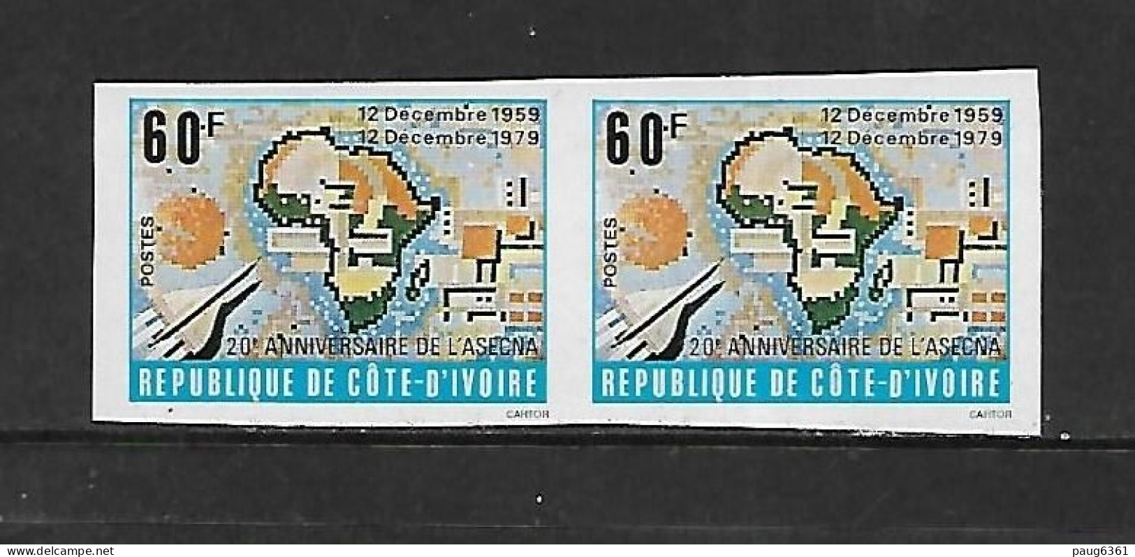 COTE D'IVOIRE 1980    A.S.E.C.N.A PAIRE NON DENTELE  YVERT N°534 NEUF MNH** - Otros (Aire)