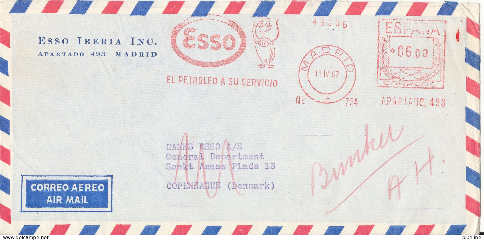 Spain Air Mail Cover With Meter Cancel Madrid 11-4-1967 (ESSO El Petroled A Su Servicio) - Briefe U. Dokumente