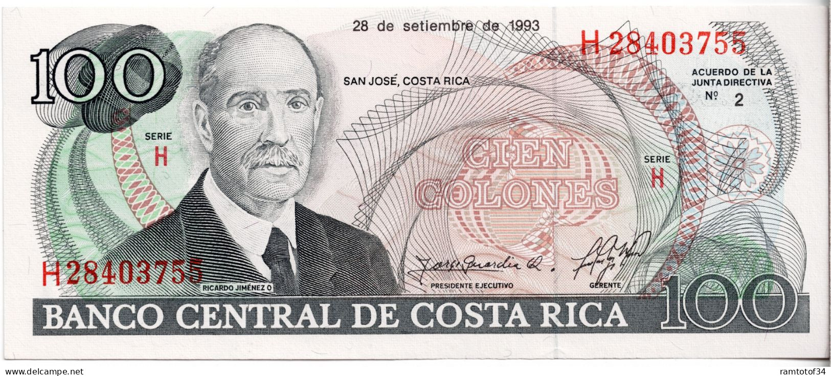 COSTA RICA - 100 Colones 1993 UNC - Costa Rica