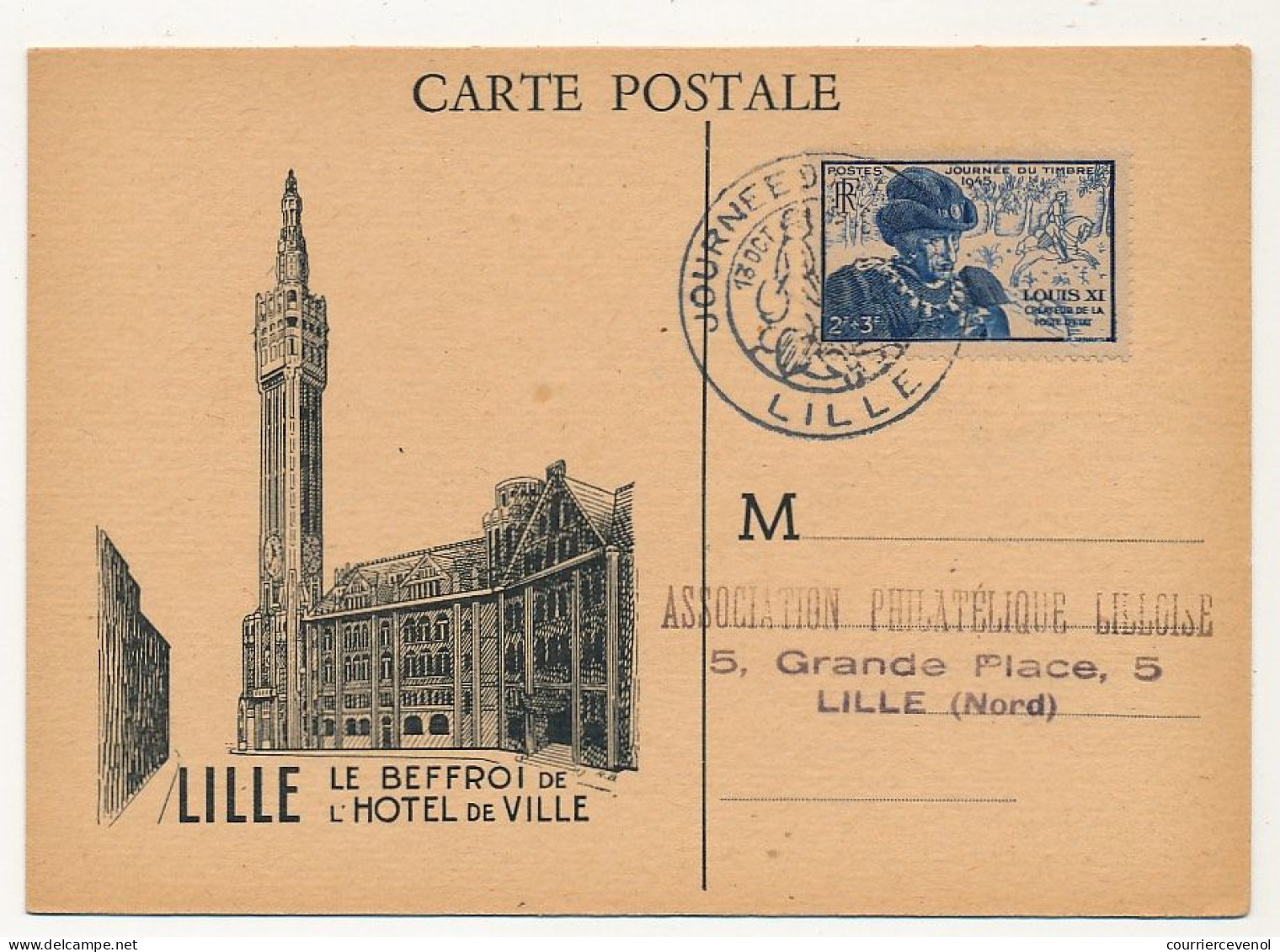 FRANCE => LILLE - Carte Locale "Journée Du Timbre" 1945 Timbre Louis XI - Lettres & Documents