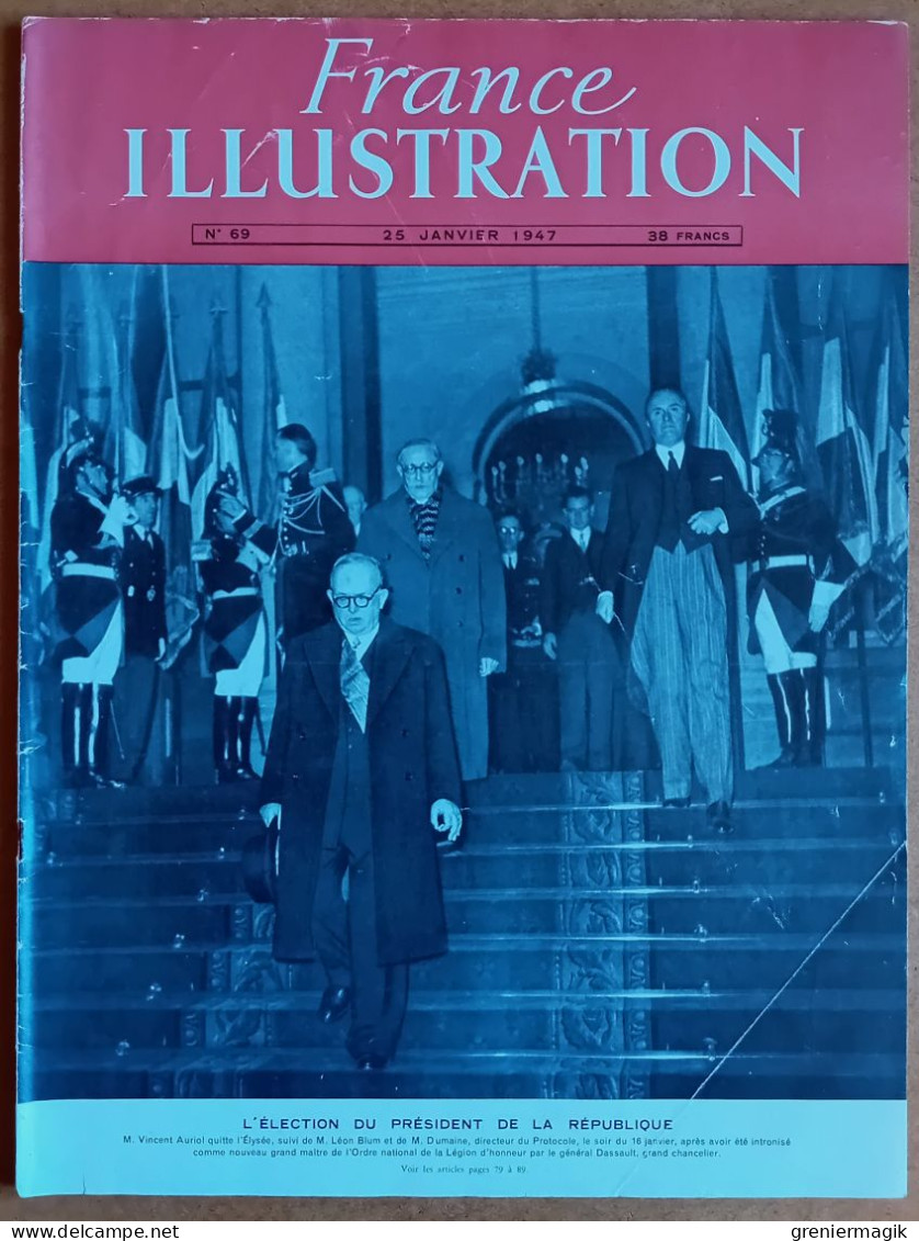 France Illustration N°69 25/01/1947 Vincent Auriol Président De La République/Le Palais De L'Elysées/L'industrie Textile - Algemene Informatie