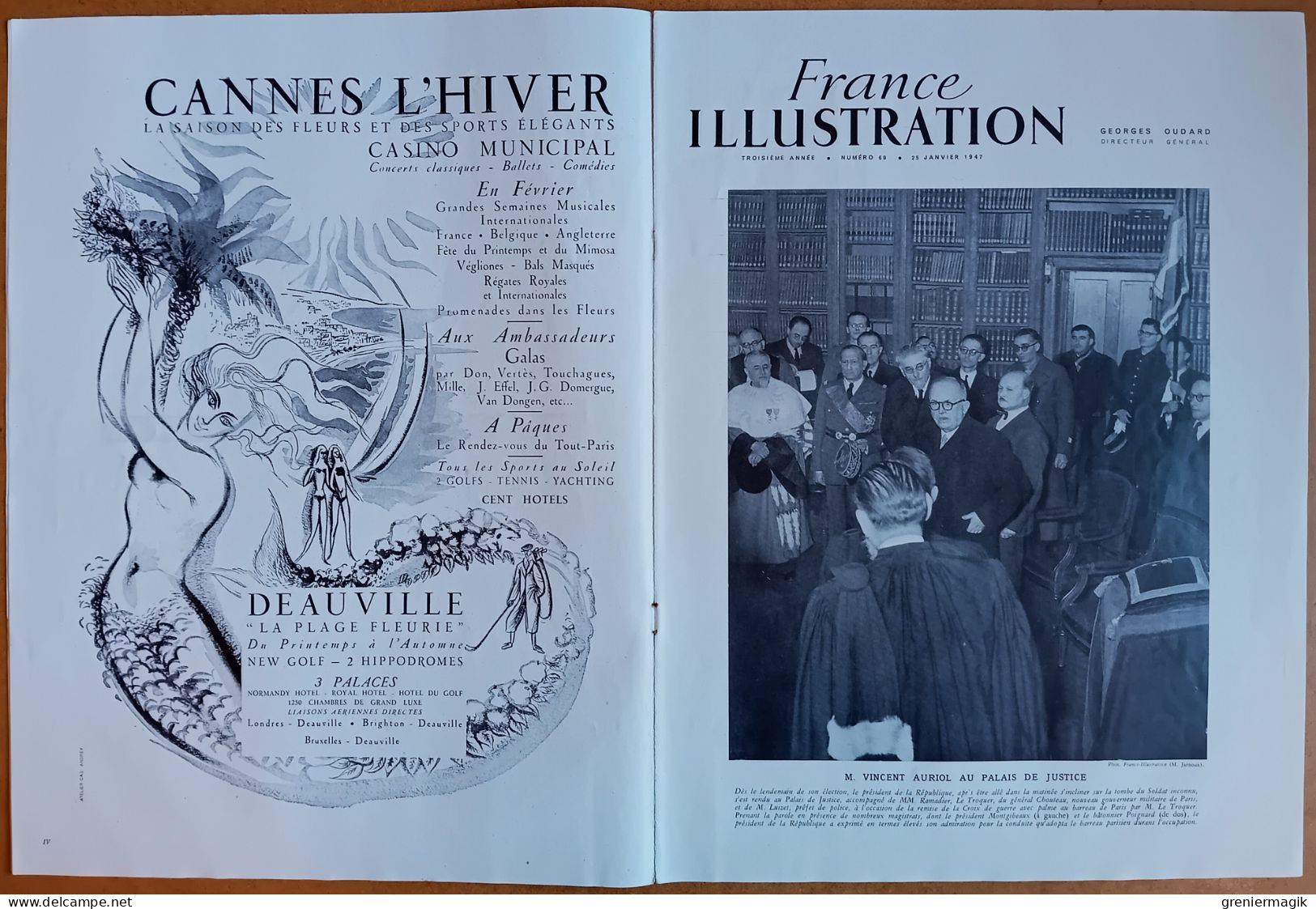France Illustration N°69 25/01/1947 Vincent Auriol Président De La République/Le Palais De L'Elysées/L'industrie Textile - Allgemeine Literatur