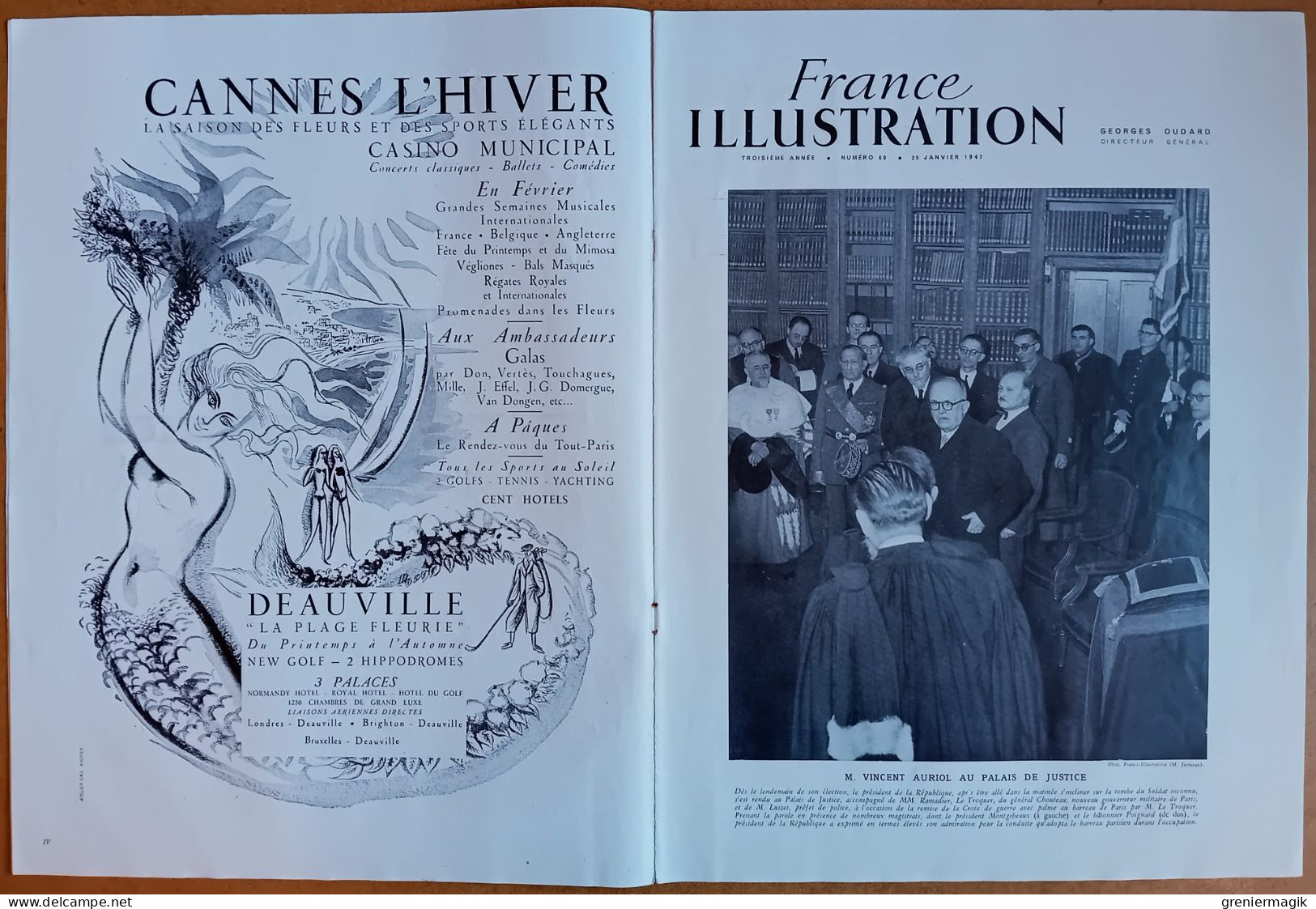 France Illustration N°69 25/01/1947 Vincent Auriol Président De La République/Le Palais De L'Elysées/L'industrie Textile - Algemene Informatie