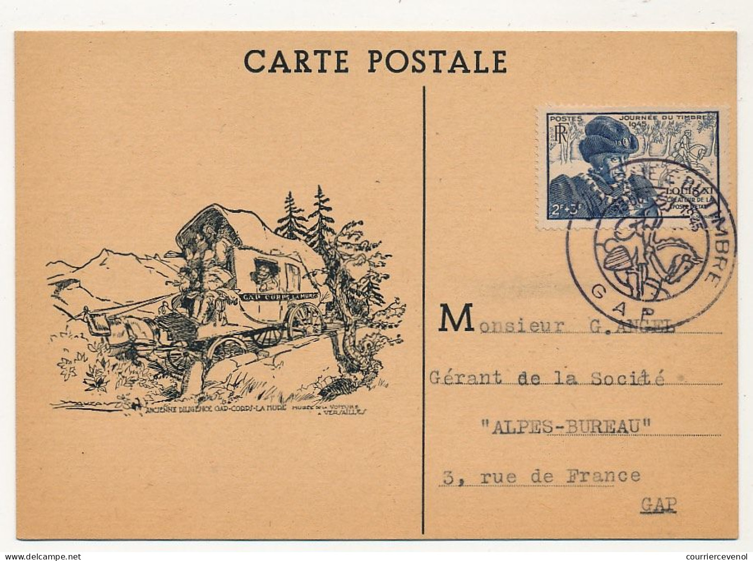 FRANCE => GAP - Carte Locale "Journée Du Timbre" 1945 Timbre Louis XI - Illustration Par MAUZAN - Lettres & Documents