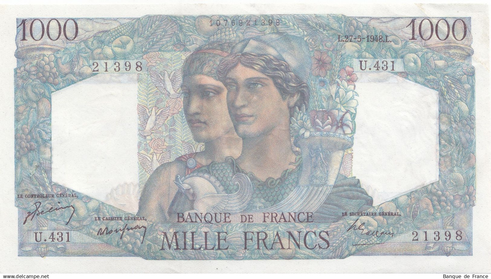 Billet 1000 F Minerve Et Hercule Du 17-2-1949 FAY 41.25 Alph. Q.530 - 1 000 F 1945-1950 ''Minerve Et Hercule''