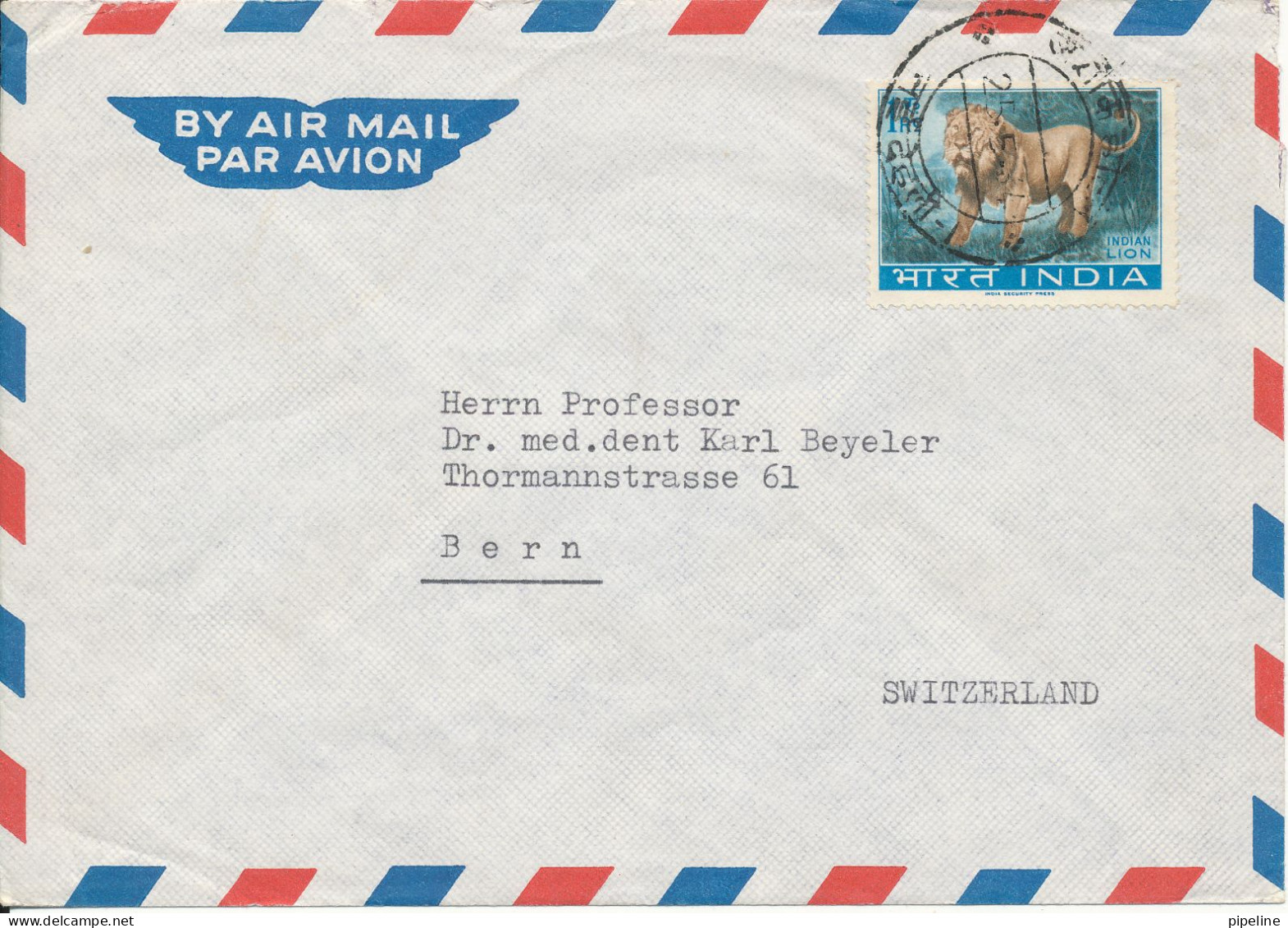 India Air Mail Cover Sent To Switzerland 29-5-1964 Single Franked  INDIAN LION - Poste Aérienne