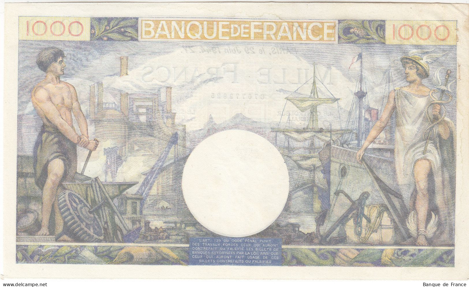 1000 F Commerce Et Industrie 29-6-1944 FAY 39.09 Alph. Y.3071 P/SPL Fauté Avec Appendice - 1 000 F 1940-1944 ''Commerce Et Industrie''