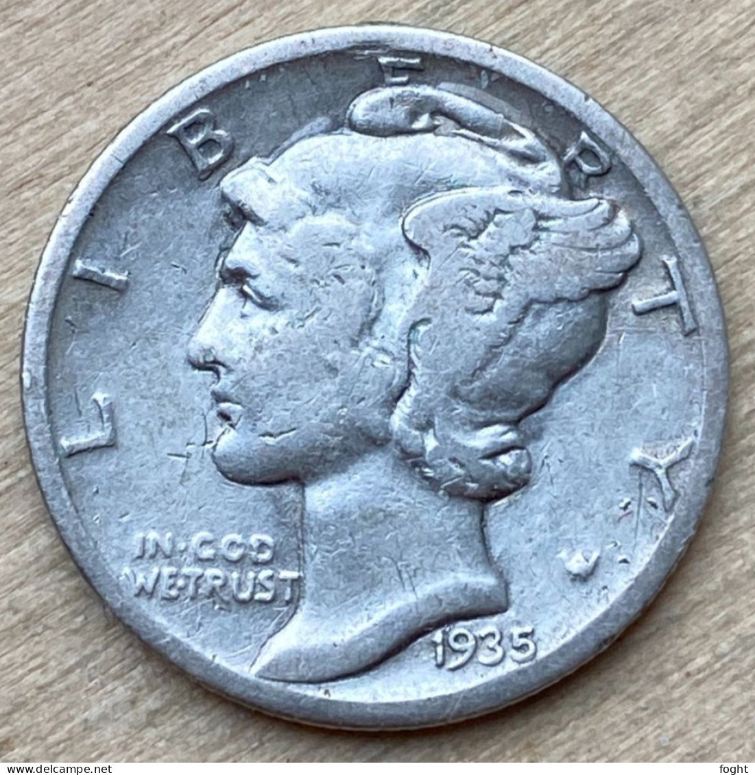 1935 S US Mercury Dime .900 Silver Coin, KM#140,6426 - 1916-1945: Mercury (Mercure)