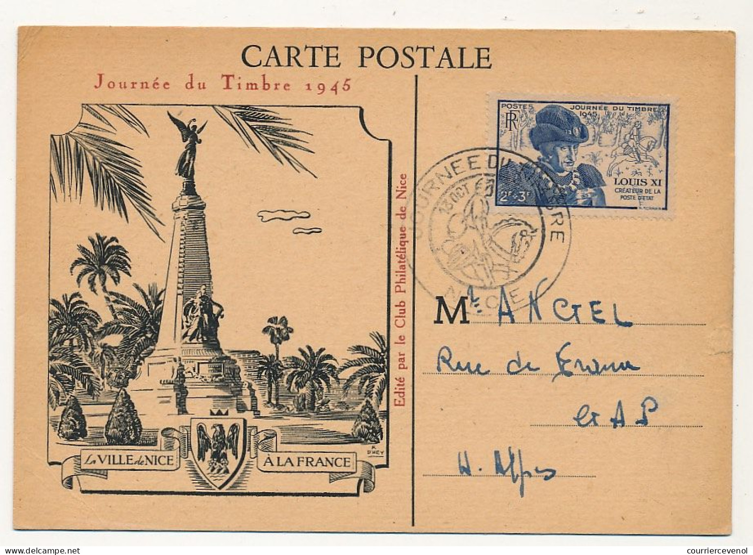 FRANCE => NICE - Carte Locale "Journée Du Timbre" 1945 Timbre Louis XI - Storia Postale