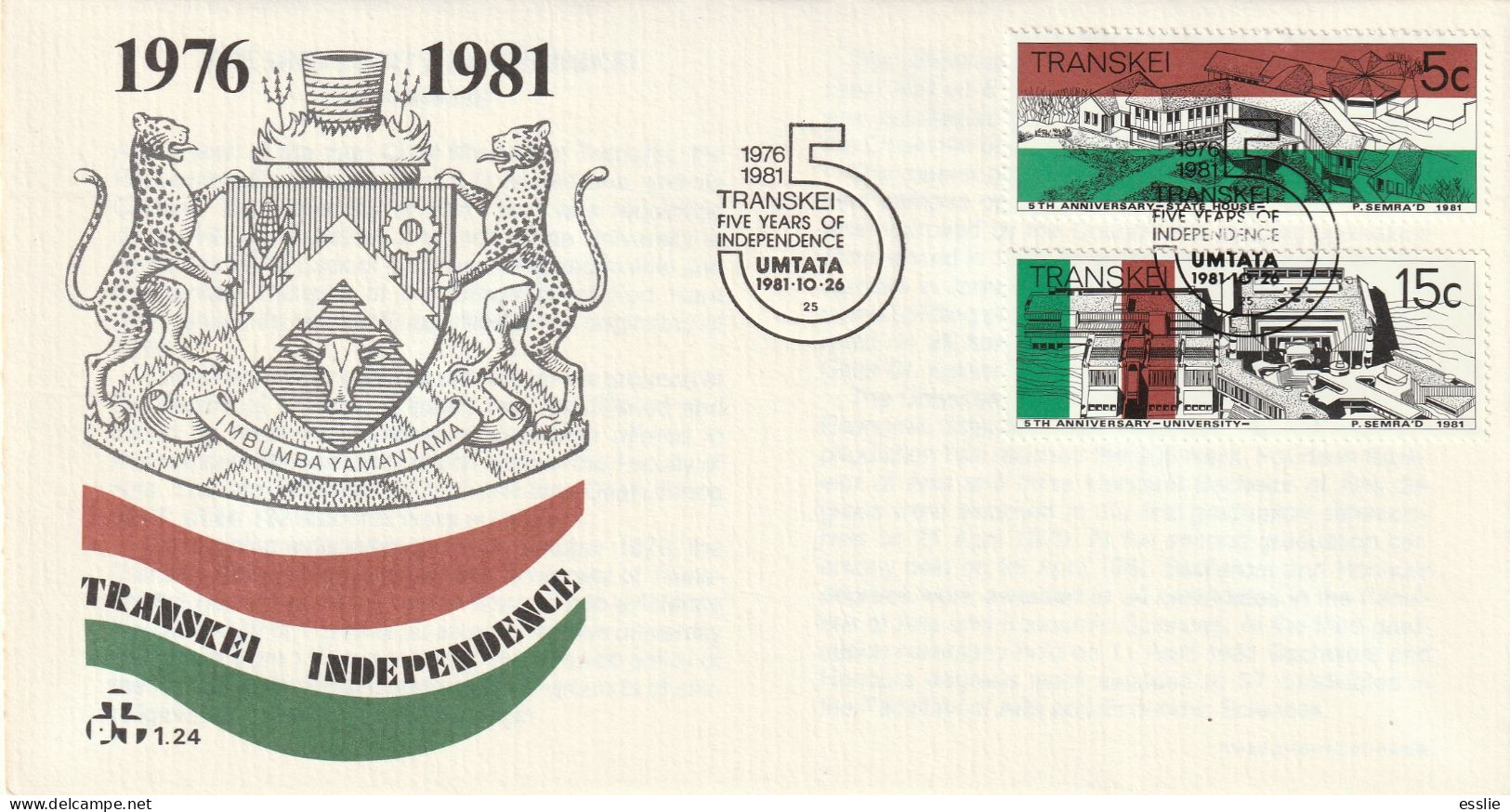 Transkei - 1981 - 5th Anniversary Independence - First Day Cover - Small - Buste