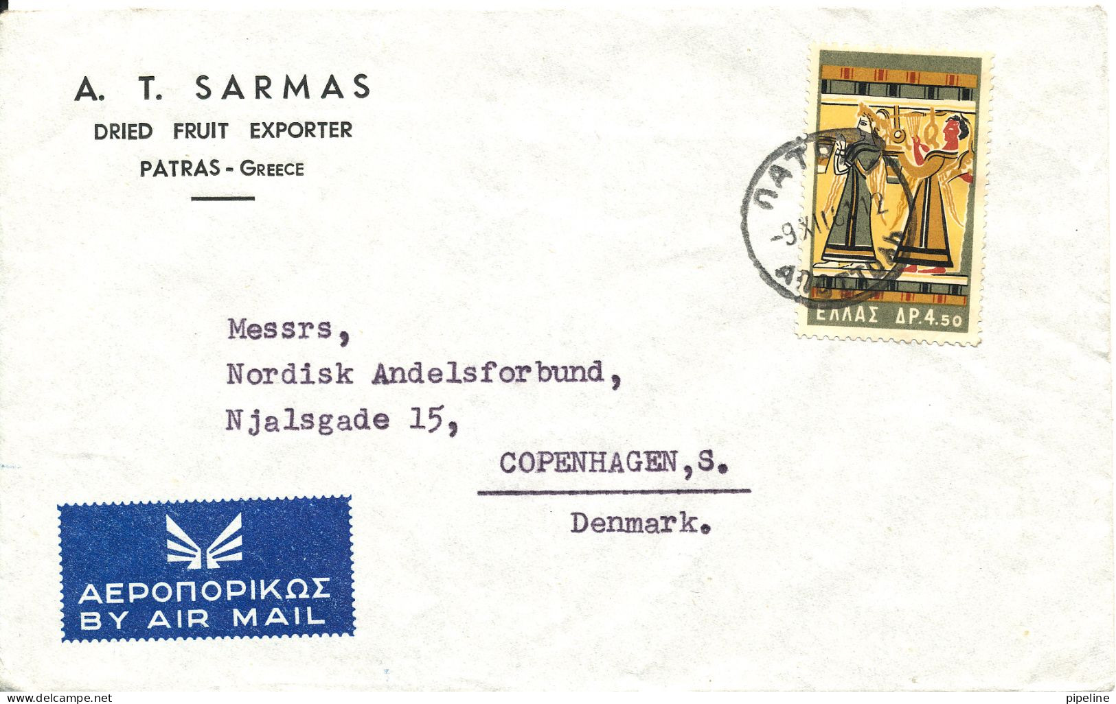 Greece Air Mail Cover Sent To Denmark 9-12-1961 Single Franked Folded Cover - Briefe U. Dokumente