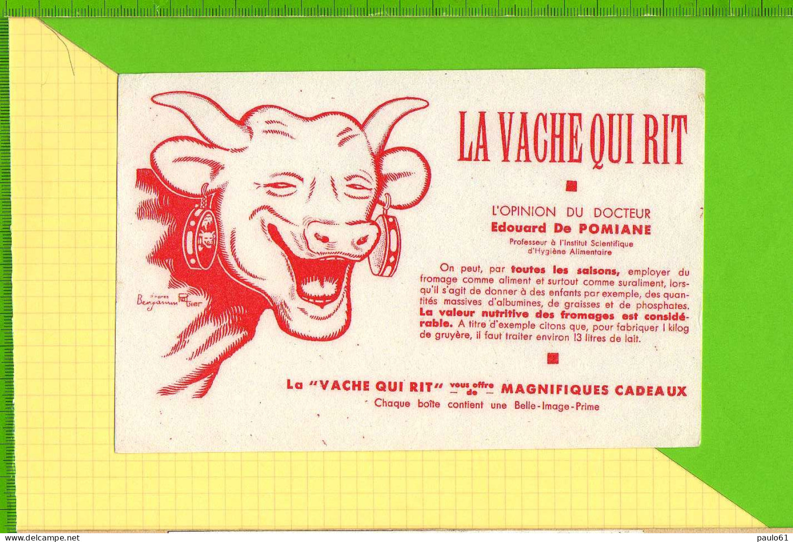 BUVARD & Blotting Paper : LA VACHE QUI RIT  L'opinion Du Docteur  Signé Benjamin Rabier - Lattiero-caseario